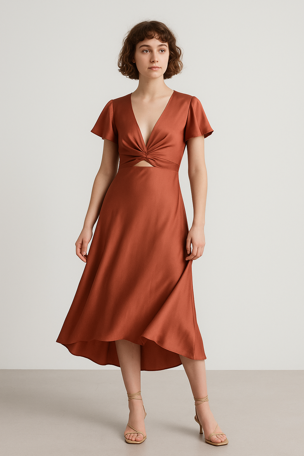 Summer Wrap Dress With Short Sleeves and Asymmetrical Hem for Women